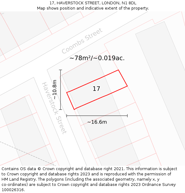 17, HAVERSTOCK STREET, LONDON, N1 8DL: Plot and title map