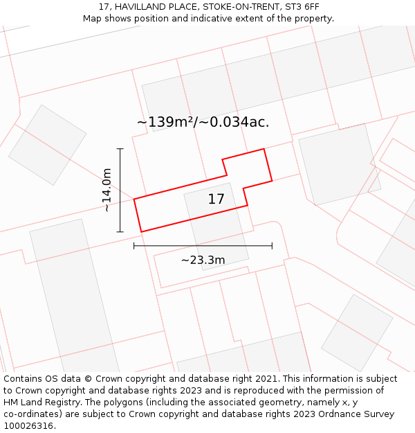 17, HAVILLAND PLACE, STOKE-ON-TRENT, ST3 6FF: Plot and title map