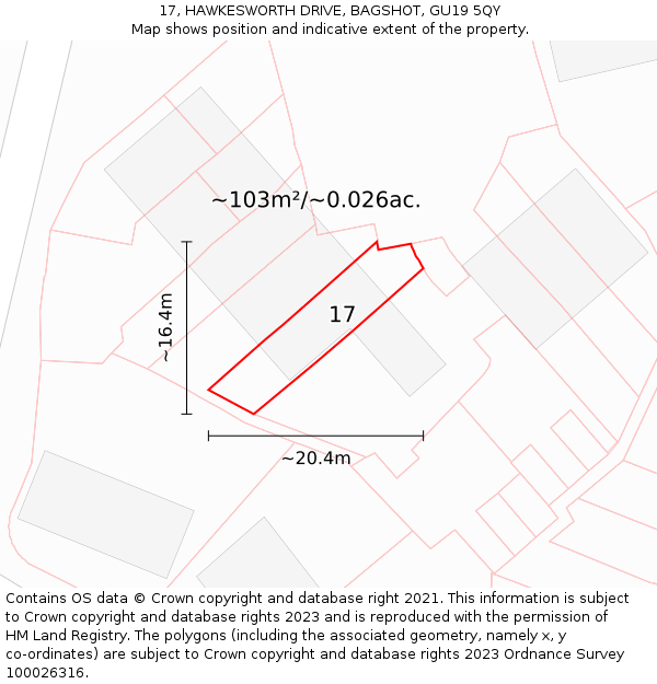 17, HAWKESWORTH DRIVE, BAGSHOT, GU19 5QY: Plot and title map
