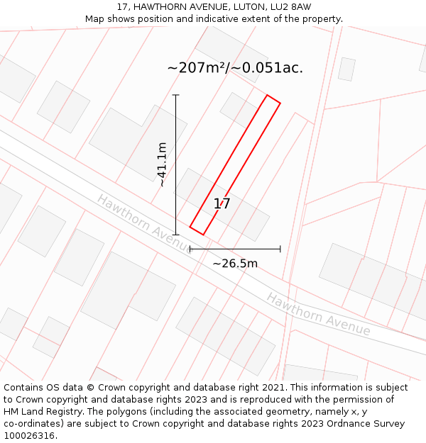 17, HAWTHORN AVENUE, LUTON, LU2 8AW: Plot and title map