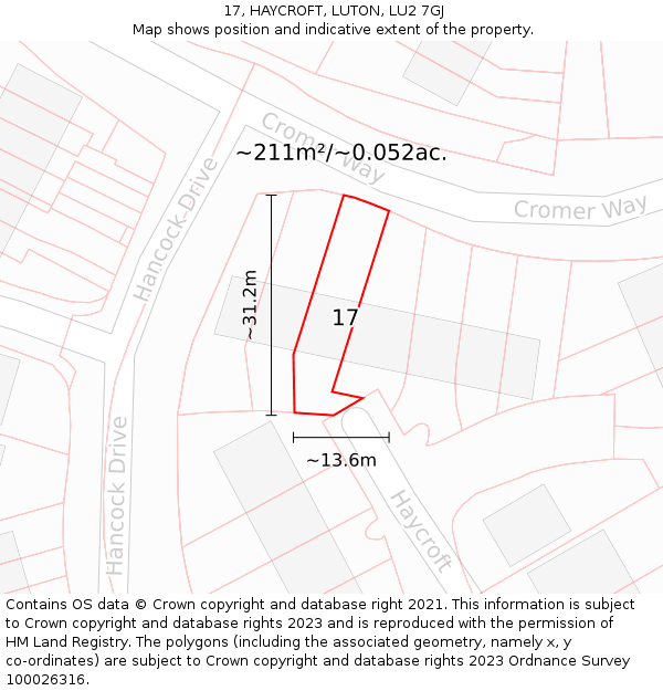 17, HAYCROFT, LUTON, LU2 7GJ: Plot and title map