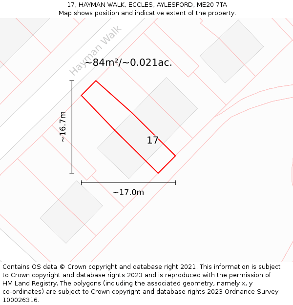 17, HAYMAN WALK, ECCLES, AYLESFORD, ME20 7TA: Plot and title map