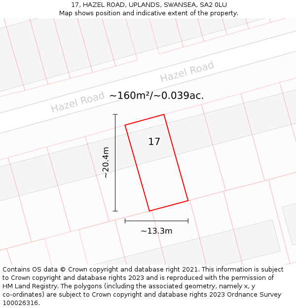 17, HAZEL ROAD, UPLANDS, SWANSEA, SA2 0LU: Plot and title map