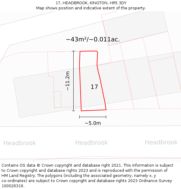 17, HEADBROOK, KINGTON, HR5 3DY: Plot and title map