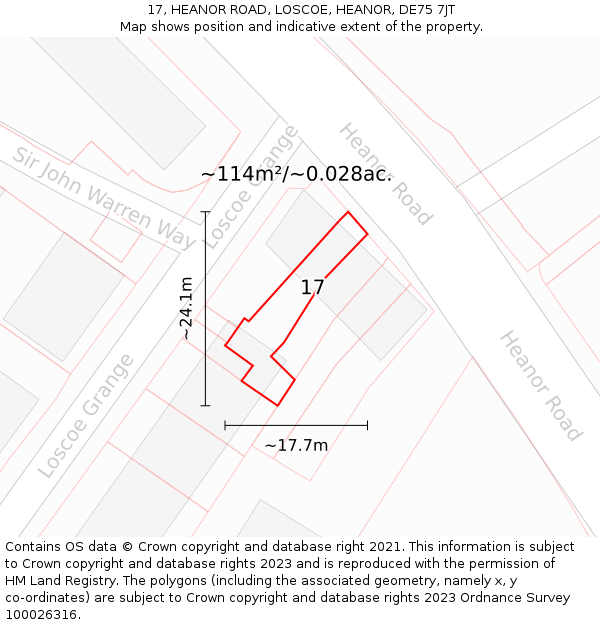 17, HEANOR ROAD, LOSCOE, HEANOR, DE75 7JT: Plot and title map
