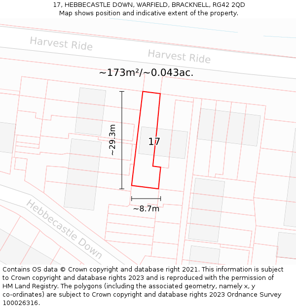 17, HEBBECASTLE DOWN, WARFIELD, BRACKNELL, RG42 2QD: Plot and title map