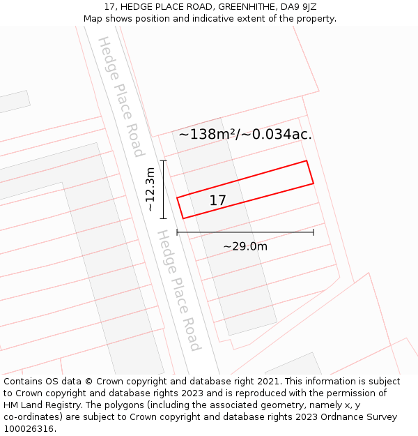 17, HEDGE PLACE ROAD, GREENHITHE, DA9 9JZ: Plot and title map