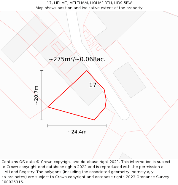 17, HELME, MELTHAM, HOLMFIRTH, HD9 5RW: Plot and title map