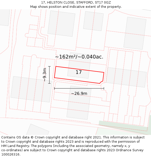 17, HELSTON CLOSE, STAFFORD, ST17 0GZ: Plot and title map