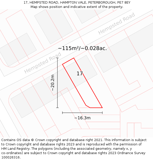 17, HEMPSTED ROAD, HAMPTON VALE, PETERBOROUGH, PE7 8EY: Plot and title map