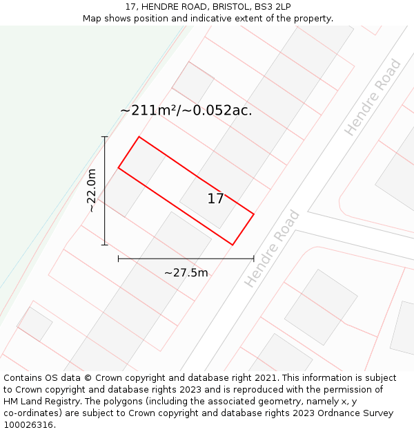 17, HENDRE ROAD, BRISTOL, BS3 2LP: Plot and title map