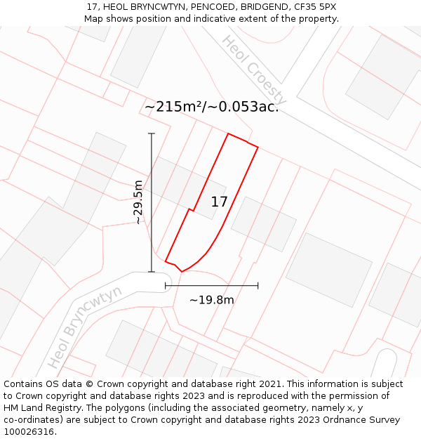 17, HEOL BRYNCWTYN, PENCOED, BRIDGEND, CF35 5PX: Plot and title map