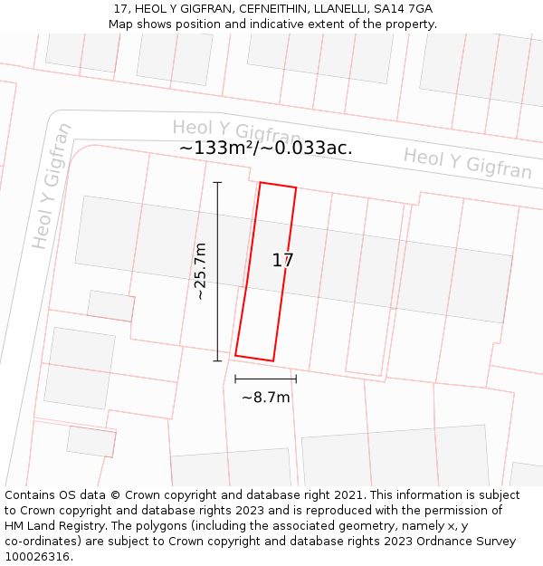 17, HEOL Y GIGFRAN, CEFNEITHIN, LLANELLI, SA14 7GA: Plot and title map
