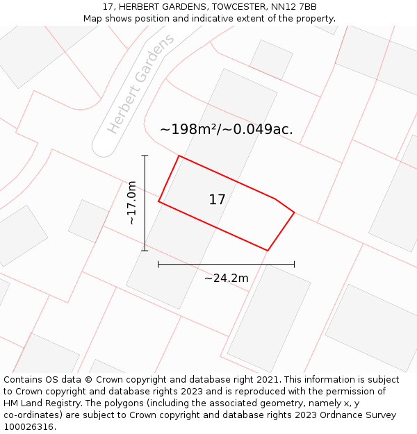 17, HERBERT GARDENS, TOWCESTER, NN12 7BB: Plot and title map