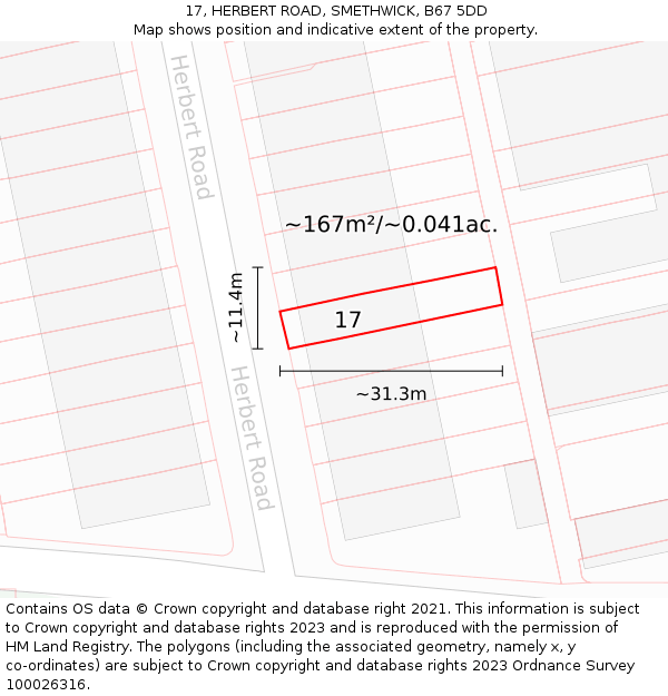 17, HERBERT ROAD, SMETHWICK, B67 5DD: Plot and title map