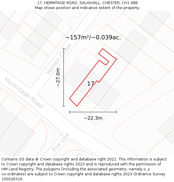 17, HERMITAGE ROAD, SAUGHALL, CHESTER, CH1 6BE: Plot and title map