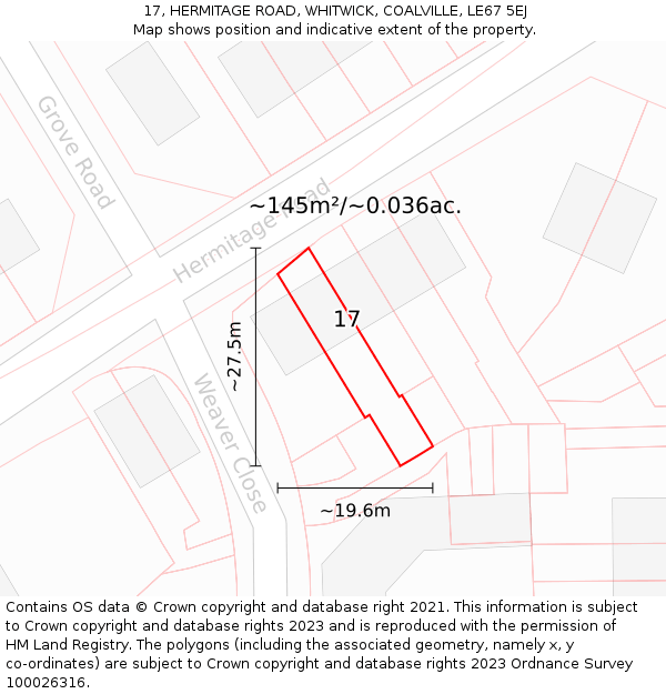 17, HERMITAGE ROAD, WHITWICK, COALVILLE, LE67 5EJ: Plot and title map