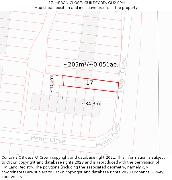 17, HERON CLOSE, GUILDFORD, GU2 9PH: Plot and title map
