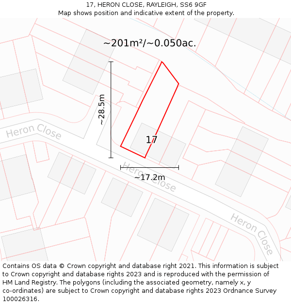 17, HERON CLOSE, RAYLEIGH, SS6 9GF: Plot and title map