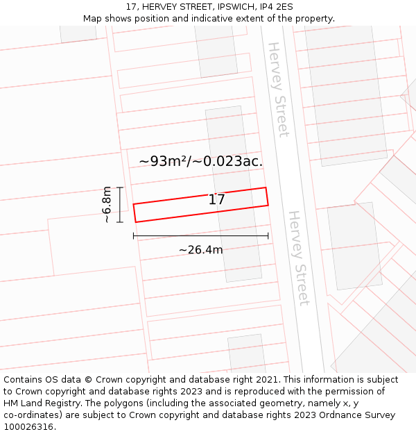17, HERVEY STREET, IPSWICH, IP4 2ES: Plot and title map