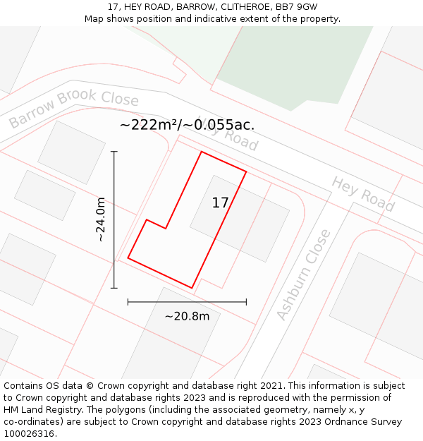 17, HEY ROAD, BARROW, CLITHEROE, BB7 9GW: Plot and title map