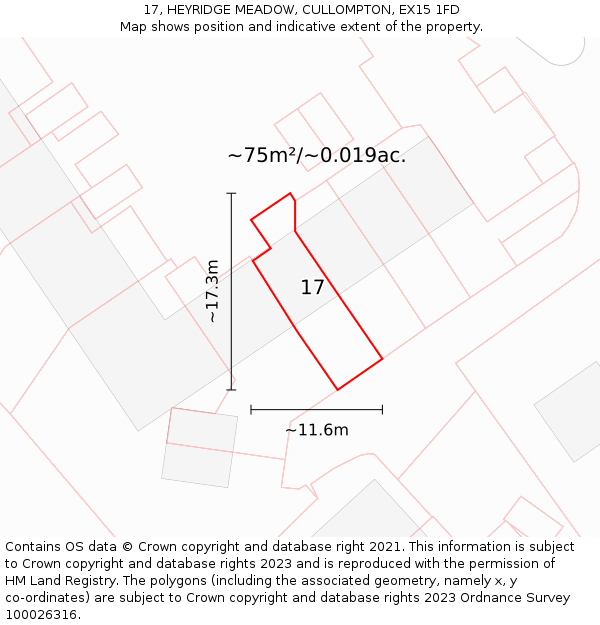17, HEYRIDGE MEADOW, CULLOMPTON, EX15 1FD: Plot and title map