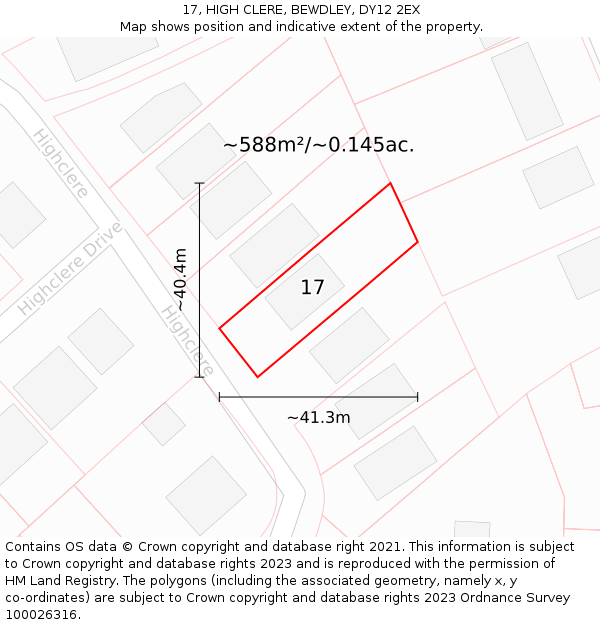 17, HIGH CLERE, BEWDLEY, DY12 2EX: Plot and title map
