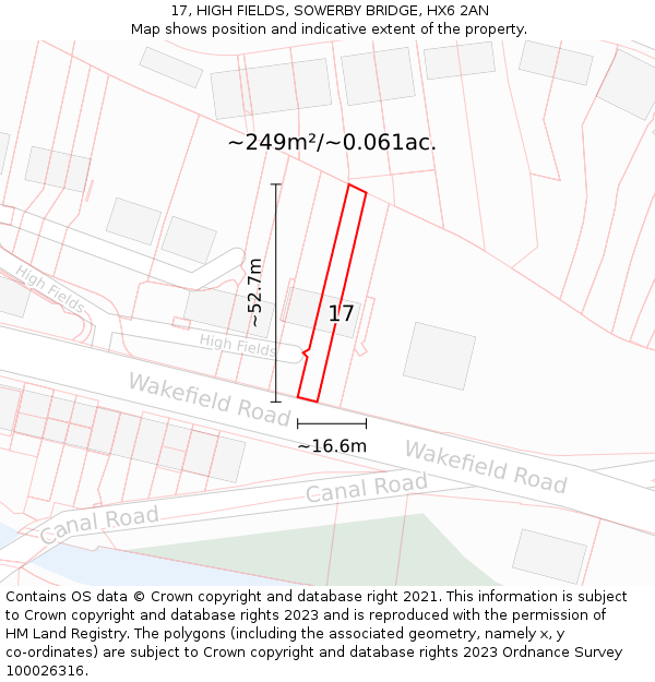 17, HIGH FIELDS, SOWERBY BRIDGE, HX6 2AN: Plot and title map