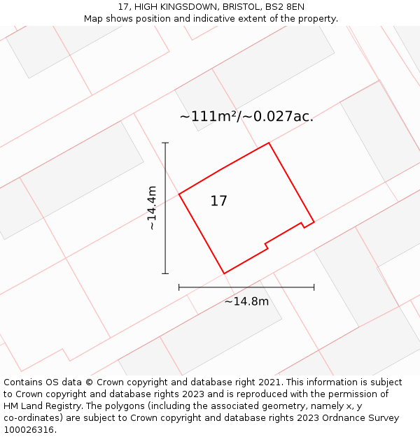 17, HIGH KINGSDOWN, BRISTOL, BS2 8EN: Plot and title map