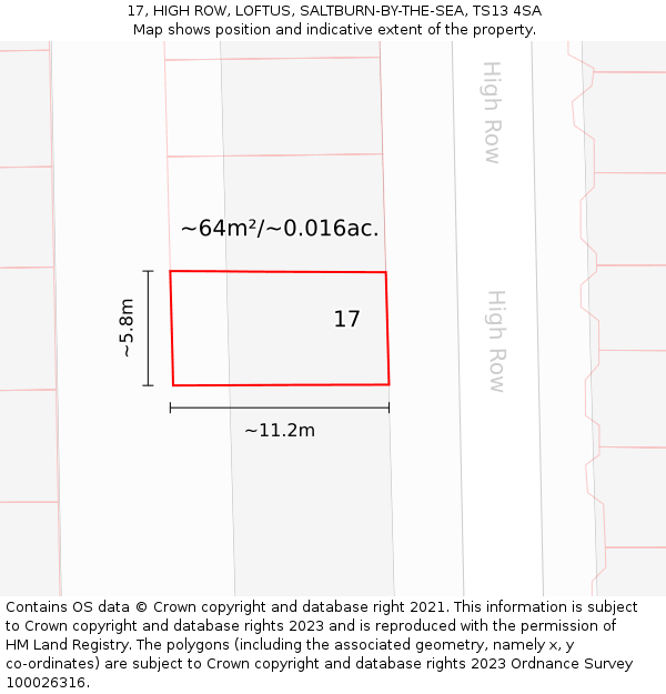 17, HIGH ROW, LOFTUS, SALTBURN-BY-THE-SEA, TS13 4SA: Plot and title map
