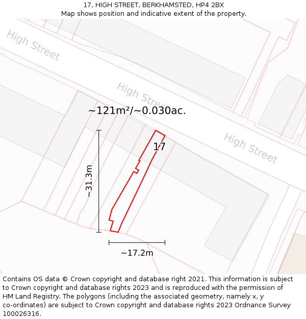 17, HIGH STREET, BERKHAMSTED, HP4 2BX: Plot and title map