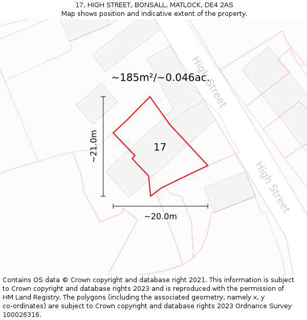17, HIGH STREET, BONSALL, MATLOCK, DE4 2AS: Plot and title map