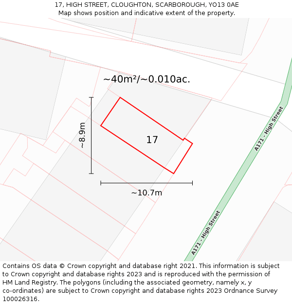 17, HIGH STREET, CLOUGHTON, SCARBOROUGH, YO13 0AE: Plot and title map