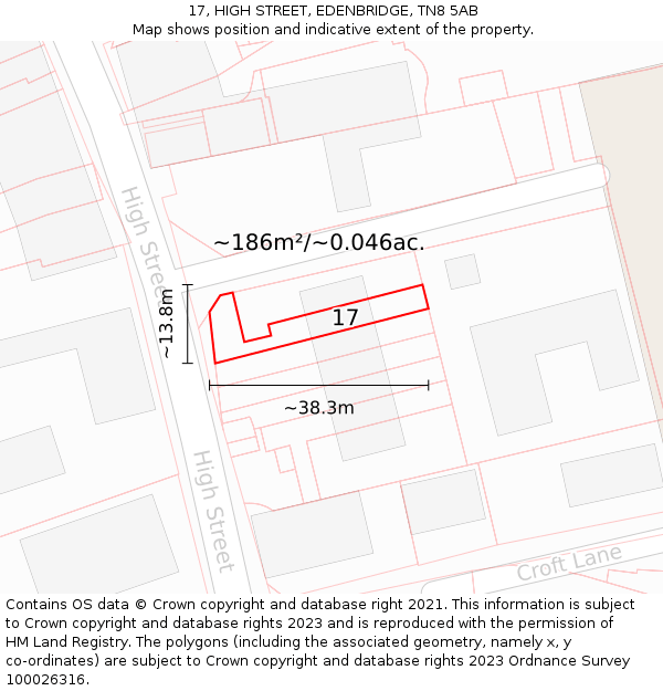 17, HIGH STREET, EDENBRIDGE, TN8 5AB: Plot and title map