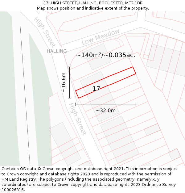 17, HIGH STREET, HALLING, ROCHESTER, ME2 1BP: Plot and title map