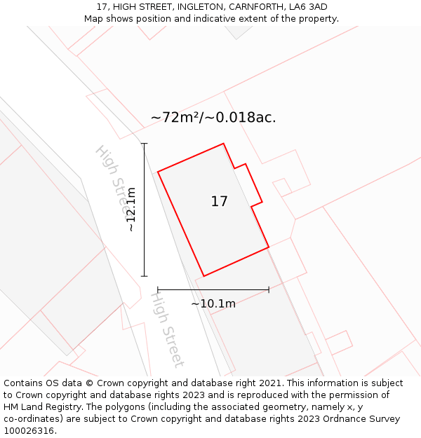 17, HIGH STREET, INGLETON, CARNFORTH, LA6 3AD: Plot and title map