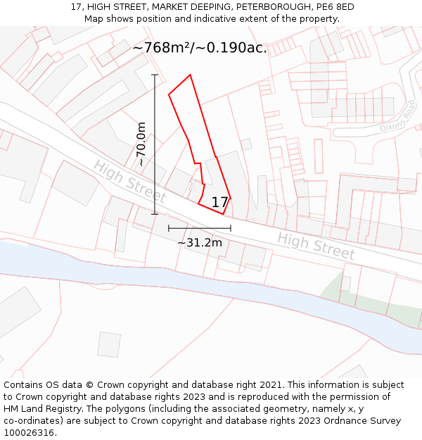 17, HIGH STREET, MARKET DEEPING, PETERBOROUGH, PE6 8ED: Plot and title map