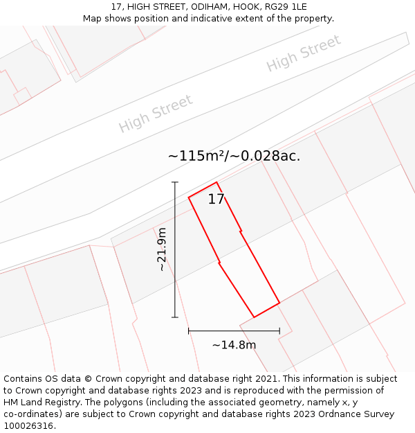 17, HIGH STREET, ODIHAM, HOOK, RG29 1LE: Plot and title map