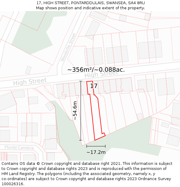 17, HIGH STREET, PONTARDDULAIS, SWANSEA, SA4 8RU: Plot and title map
