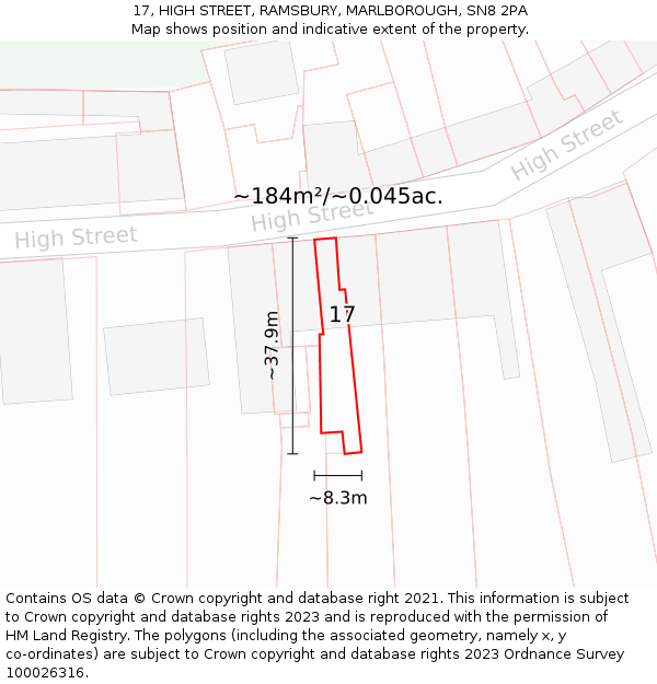 17, HIGH STREET, RAMSBURY, MARLBOROUGH, SN8 2PA: Plot and title map
