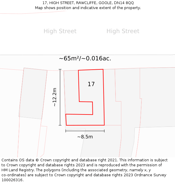 17, HIGH STREET, RAWCLIFFE, GOOLE, DN14 8QQ: Plot and title map