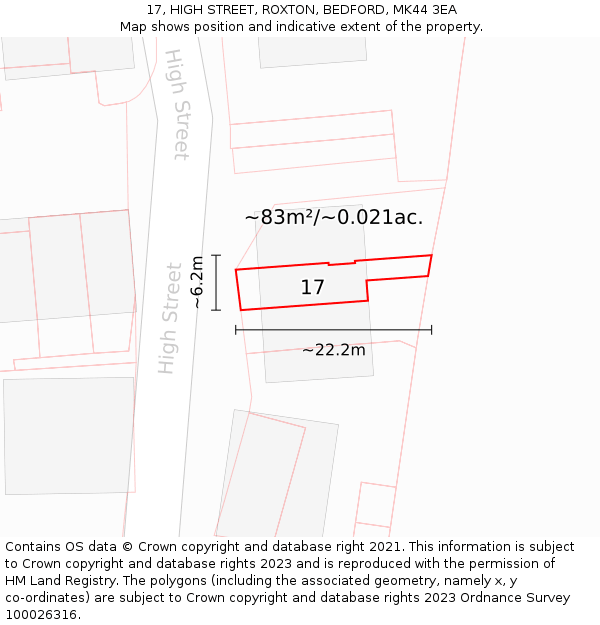 17, HIGH STREET, ROXTON, BEDFORD, MK44 3EA: Plot and title map