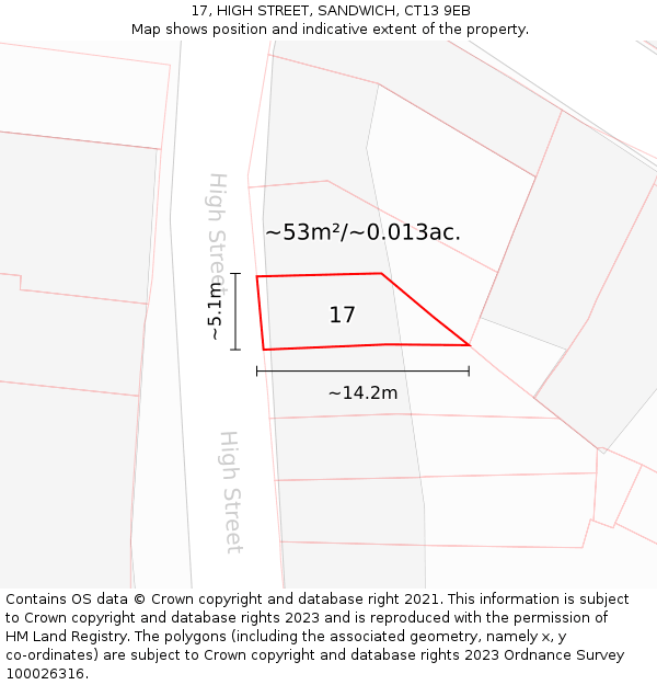 17, HIGH STREET, SANDWICH, CT13 9EB: Plot and title map