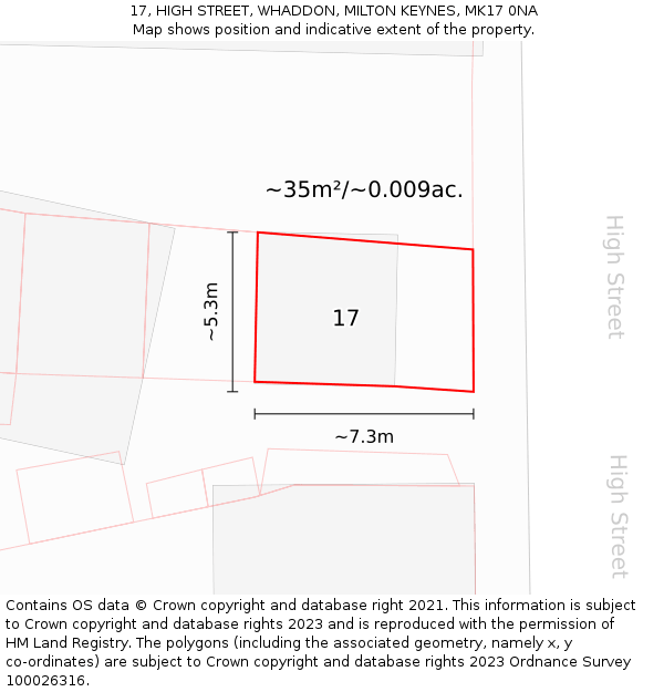 17, HIGH STREET, WHADDON, MILTON KEYNES, MK17 0NA: Plot and title map