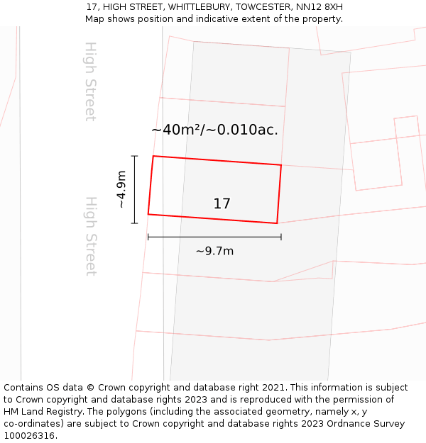 17, HIGH STREET, WHITTLEBURY, TOWCESTER, NN12 8XH: Plot and title map