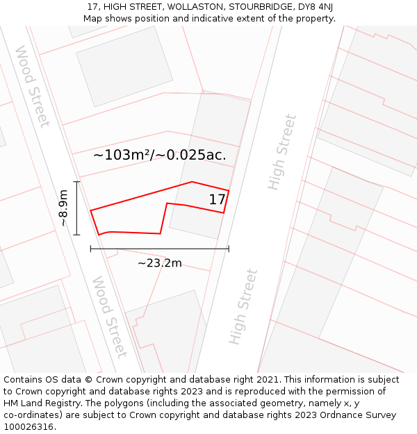 17, HIGH STREET, WOLLASTON, STOURBRIDGE, DY8 4NJ: Plot and title map