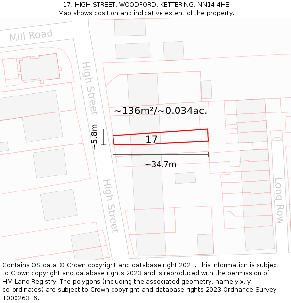 17, HIGH STREET, WOODFORD, KETTERING, NN14 4HE: Plot and title map