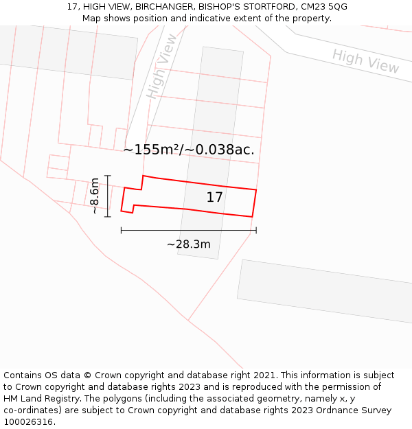 17, HIGH VIEW, BIRCHANGER, BISHOP'S STORTFORD, CM23 5QG: Plot and title map