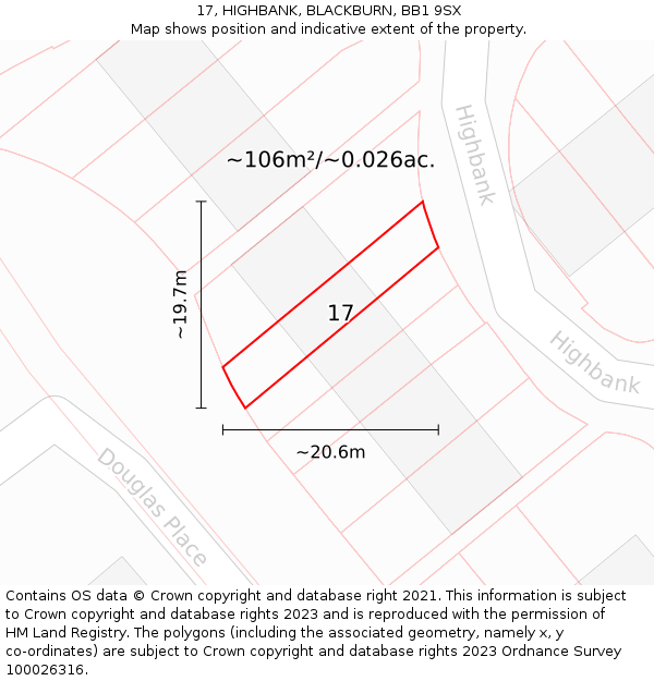 17, HIGHBANK, BLACKBURN, BB1 9SX: Plot and title map