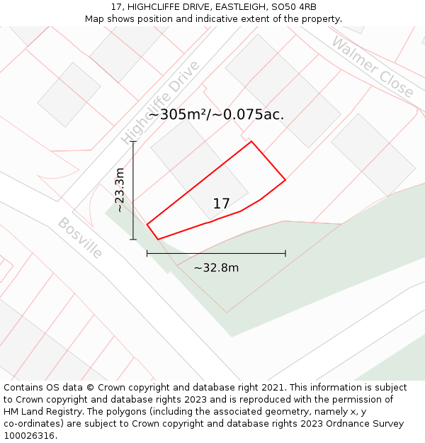 17, HIGHCLIFFE DRIVE, EASTLEIGH, SO50 4RB: Plot and title map